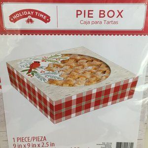 Holiday Time 9" Pie Box Red Plaid Cardinal Baking Gift Christmas Treat Goodie